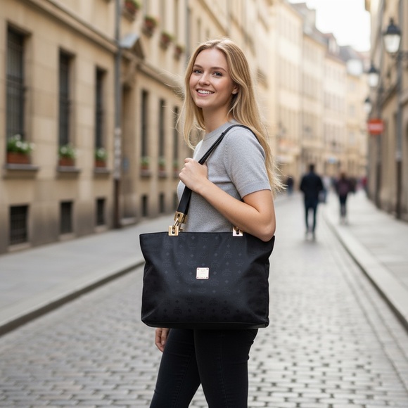 MCM Vintage black nylon Visetos Travel Tote monogram bag. Made In Germany. - Picture 3 of 13